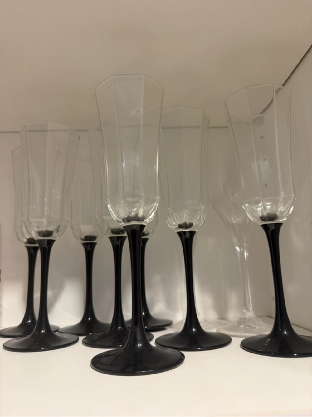 Vintage Luminarc Black Stem Flutes Wine Champagne Glasses Set of 8 France